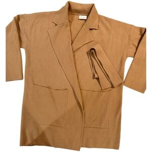 Allie Rose Womens Open Front Knit Duster Cardigan Coat Pockets Medium Tan‎ Brown